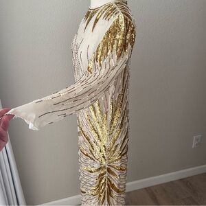 VTG Gold Ivory Sequined Pearl Beaded Gown // Art Deco Ivory Sequin Dress